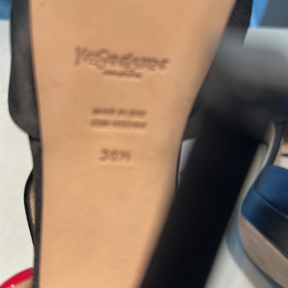 YSL Black Satin Open Toe Heels, sz 38.5 - Picture 5 of 6